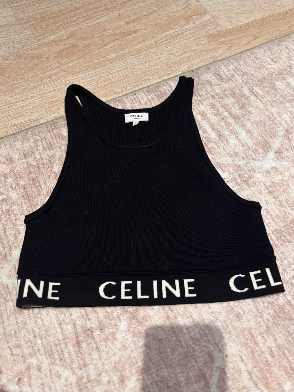 Celine Women Sports Bra Black Scoop Neck Sleeveless Solid Size S
